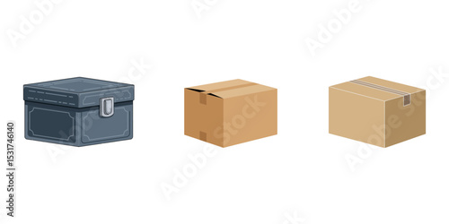 Box - Illustration Icons, Collection of cardboard box mockups. Shipping carton open and closed box with breakable signs. Set closed and open cardboard boxes. Vector illustration, Big isometric deliver