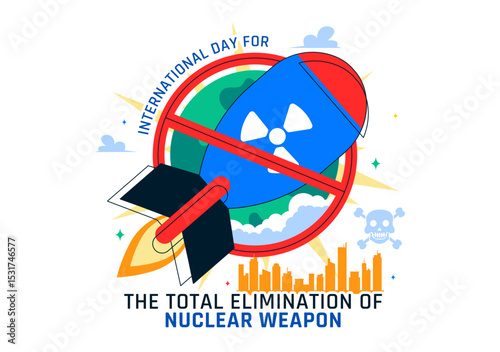 International Day for the Total Elimination of Nuclear Weapons Vector Illustration Featuring a Nuclear Bomb Explosion in a Flat Style Background
