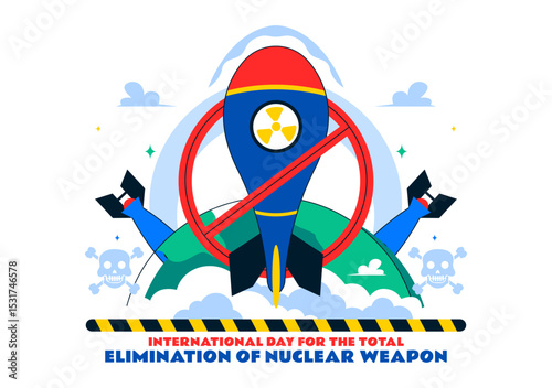 International Day for the Total Elimination of Nuclear Weapons Vector Illustration Featuring a Nuclear Bomb Explosion in a Flat Style Background