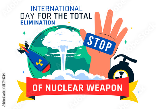 International Day for the Total Elimination of Nuclear Weapons Vector Illustration Featuring a Nuclear Bomb Explosion in a Flat Style Background