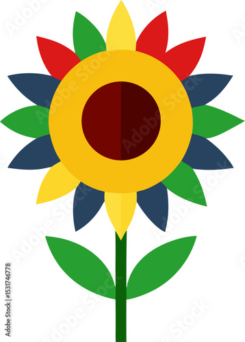 Colorful sunflower with color of flag juneteenth freedom day isolated on a transparent background. Vector flat illustration. Design for banner, poster, greeting card, or flyer.