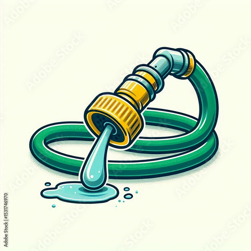 Water hose. Cartoon illustration of a hose dripping some water.