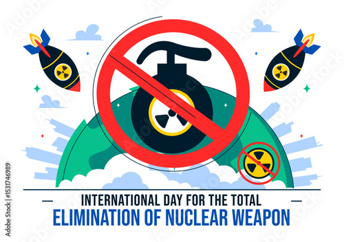International Day for the Total Elimination of Nuclear Weapons Vector Illustration Featuring a Nuclear Bomb Explosion in a Flat Style Background