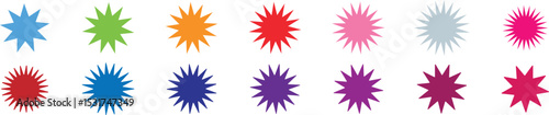 Starburst colorful sale price stickers and labels. Set of price stickers, sale or discount stickers, and sunburst badge icon. Special offer price tag. Blank sale stickers