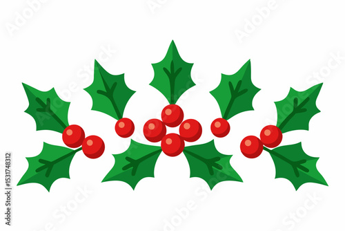 Festive Holly Berry Border Illustration for Christmas and Winter Holiday Season Decor Invitations Cards and Designs on a White Background Vector Style