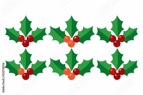 Festive Holly Berry Pattern with Red and Orange Berries a Classic Christmas Decoration Perfect for Holiday Cards Invitations and Seasonal Design Projects on a White