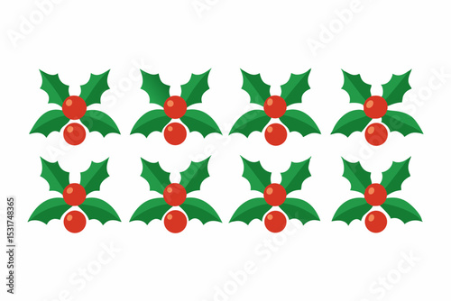 Repeating Pattern of Holly Berries and Leaves for Christmas Holiday Season Festive and Decorative Design Element Isolated on White Background Vector Illustration