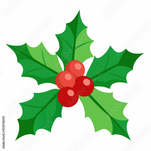 Christmas Holly Berry Illustration with Green Leaves and Red Berries Festive Holiday Decoration Isolated on White Background Vector Graphic Element