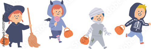 ハロウィンの仮装をした子供たちのイラスト