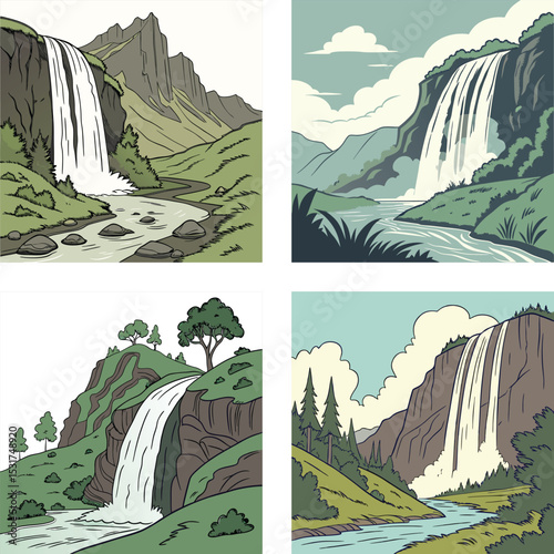 A waterfall cascading down from the top of a mountain.