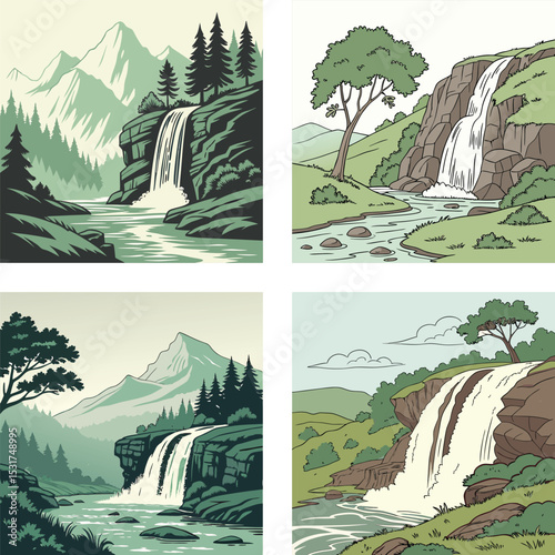 A waterfall cascading down from the top of a mountain.