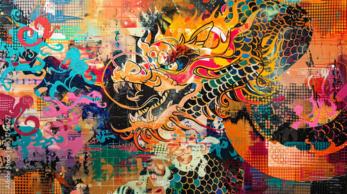 A striking painting of a dragon, vividly rendered with bold colors and intricate details.