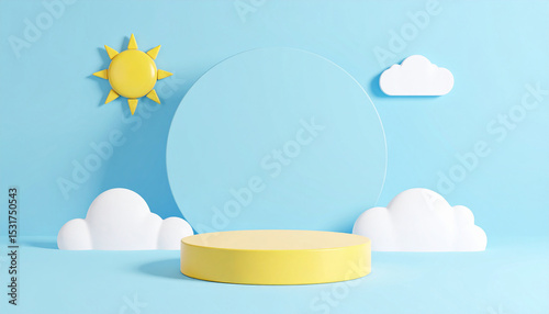 A lovely and cute space where you can display your products on a wall with soft color decorations. Showcase concept for product promotion and exhibition.