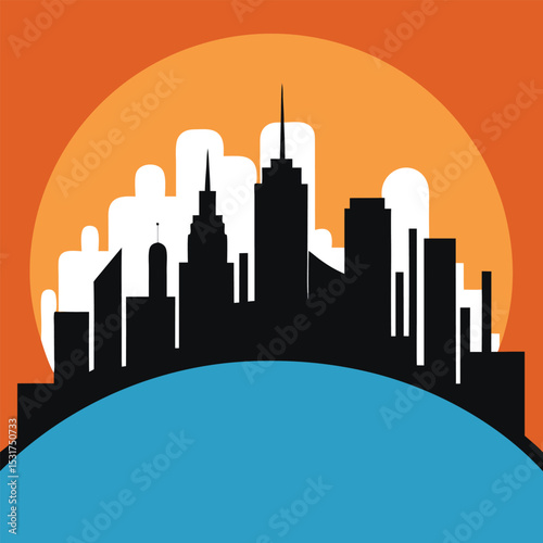 skyline silhouette of crowded city with tiny homes vector