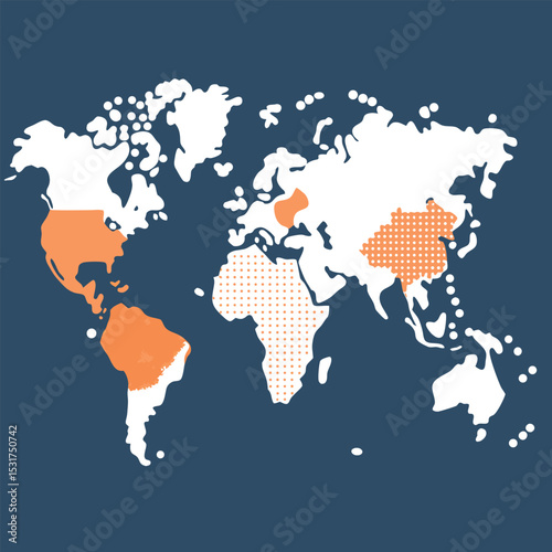 world map with gradient dots indicating population vector