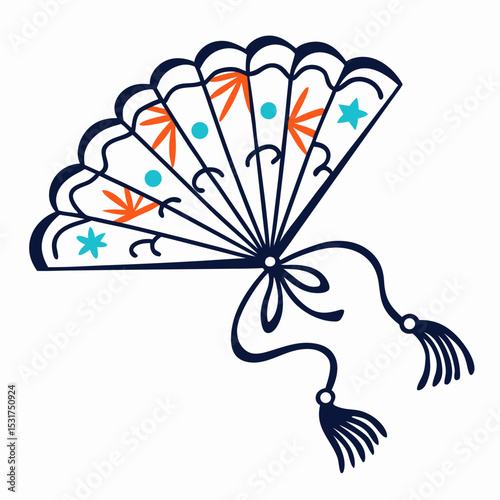 Hand-painted Decorative Folding Fan, Blue & Orange