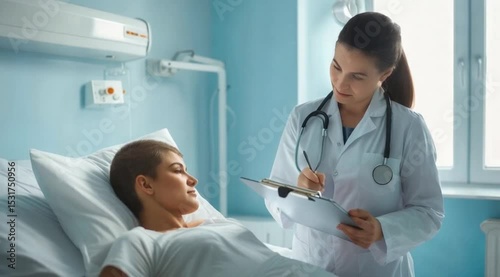 Medical professional assisting patient in a well-equipped hospital room