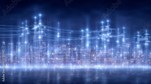 Smart City Power Grid  Futuristic Energy Network Skyline
