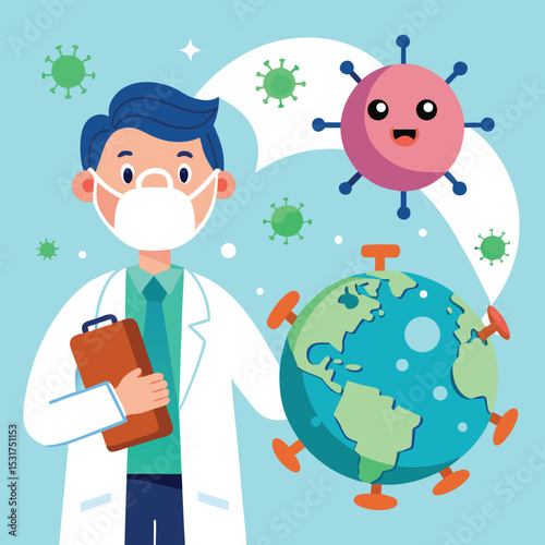 cartoon virus doctor pandemic population impact vector