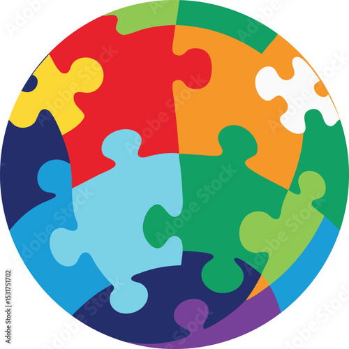 different colored puzzle pieces forming globe vector