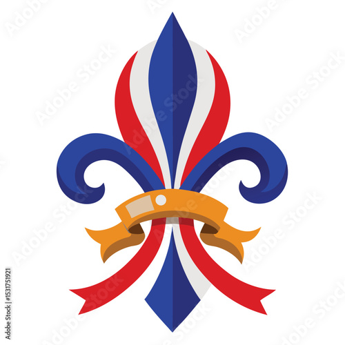 elegant fleur de lis with tricolor ribbon classic vector