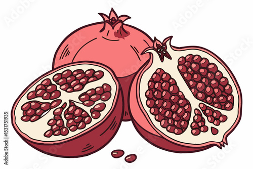 Hand drawn illustration of pomegranates