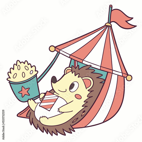 Happy expression on a Hedgehog in a Circus Carnival theme, with in a hammock – Big Top Brights vector art