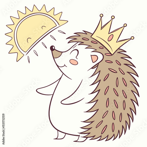 SVG art: A Playful Hedgehog in a Morning sunshine vibe with with a tiny crown, tinted with Sunny Mornings tones
