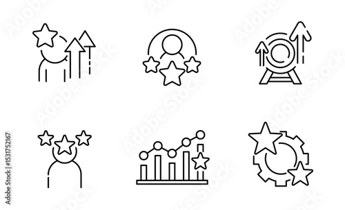 Set of Self Improvement icon, Rating, Person, life skills Symbol Outline icon, Editable Stroke