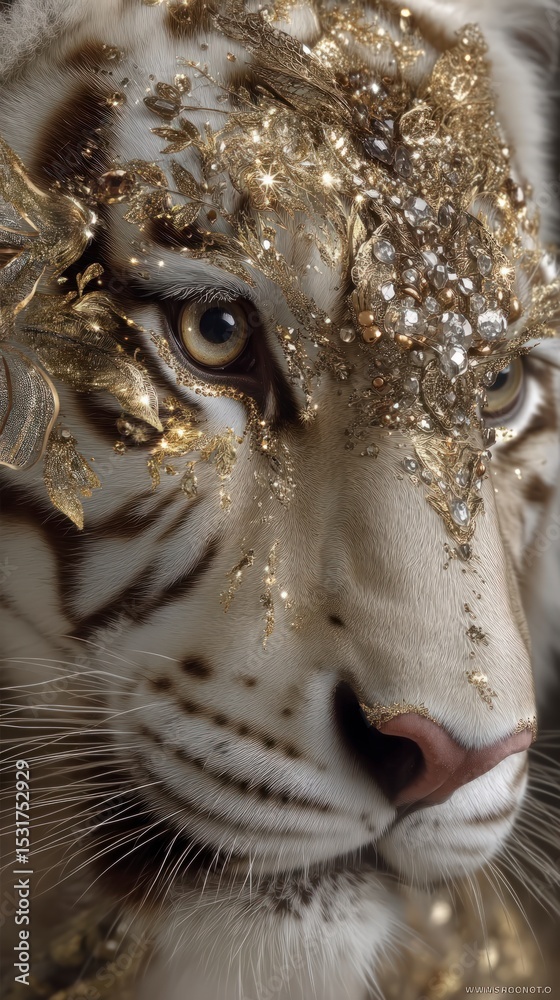 Naklejka premium Majestic White Tiger with Gold Accents Luxury Wildlife Art