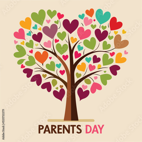 parents day family tree with heart shaped leaves vector