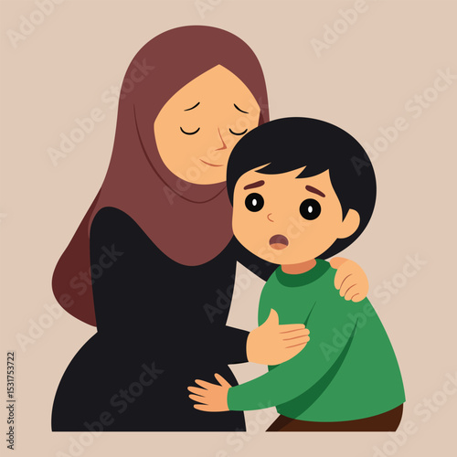 sister comforting crying brother karbala inspired vector