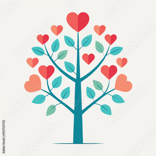 minimalist family tree with heart shaped leaves vector