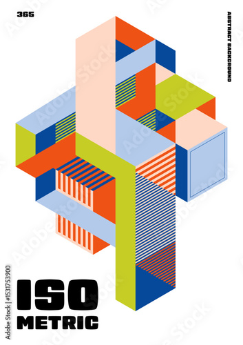 Colorful isometric abstract shape isolated on white background modern art style