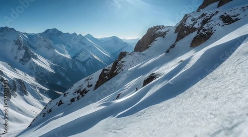 Serene alpine landscape showcasing rugged slopes and pristine white snow