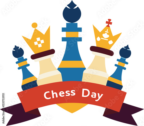 world chess day banner with festive ribbon pieces vector