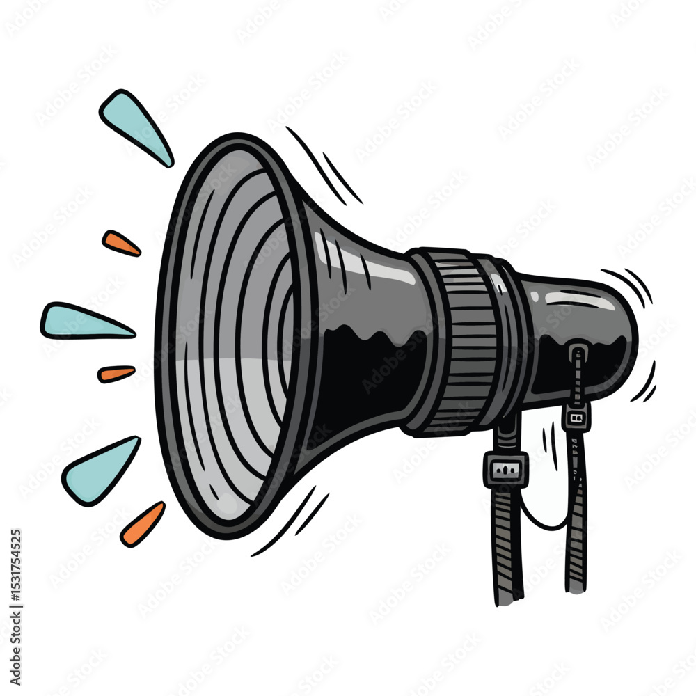 Naklejka premium Cartoon Megaphone with Sound Waves Announcing Loudly with Style.