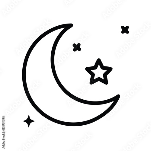 Minimal Crescent Moon Coloring Page for Toddlers with Bold Lines and Simple, Smooth Shapes.