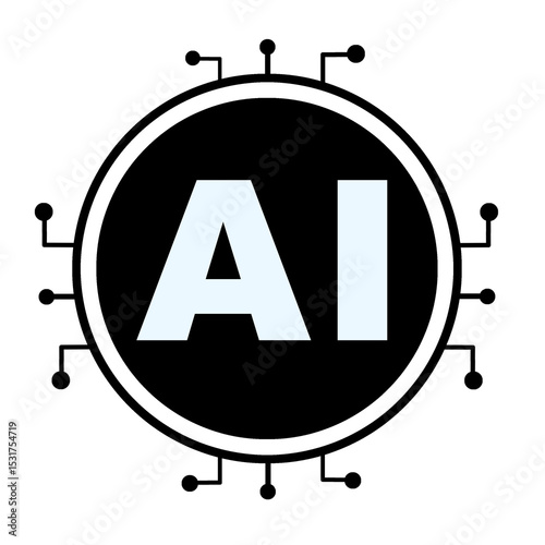 AI system artificial intelligence processor chip icon. Web design, technology, robot, IT.