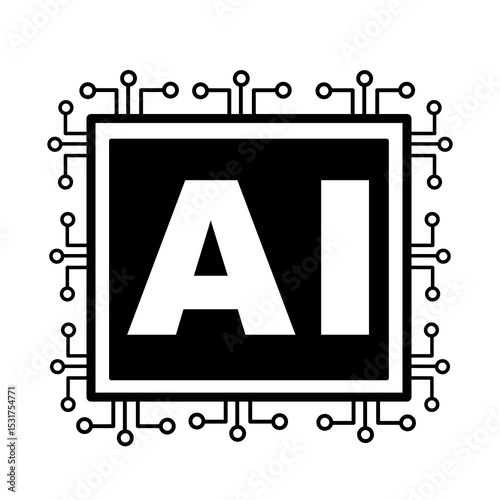 AI system artificial intelligence processor chip icon. Web design, technology, robot, IT.