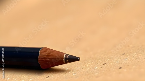 A classic oil painting of a brown eyebrow pencil and spoolie set on a kraft paper background, featuring a blurred bokeh effect for a soft background and rich textures with visible brushstrokes