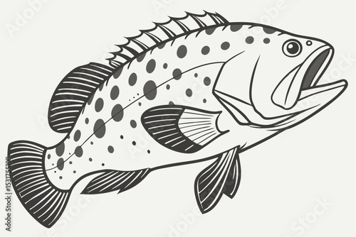 Monochromatic illustration of a spotted grouper fish