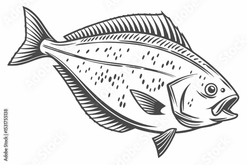 Engraved illustration of a halibut fish