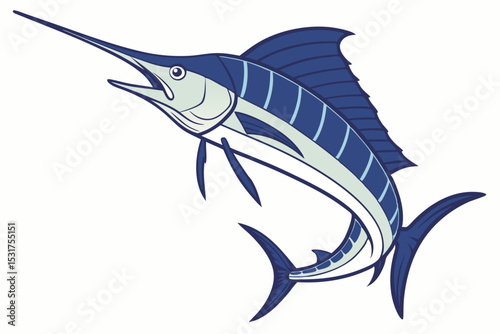 Striped marlin illustration leaping aquatic predator
