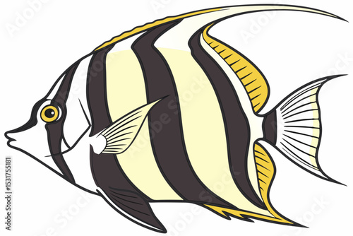 Illustration of a black and white pennant angelfish
