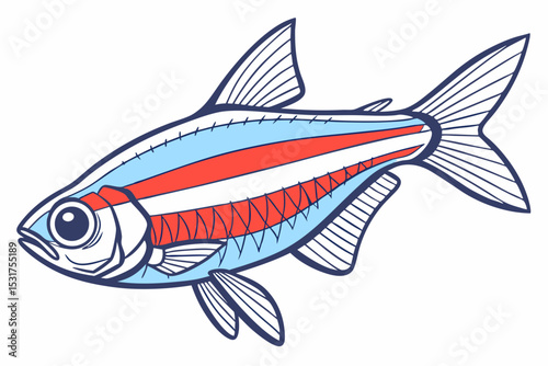 Stylized illustration of a red striped cardinal tetra fish