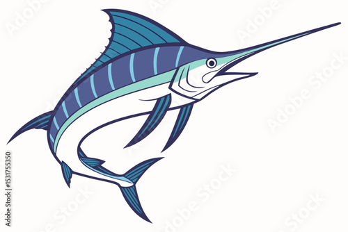 Striped marlin illustration leaping aquatic predator