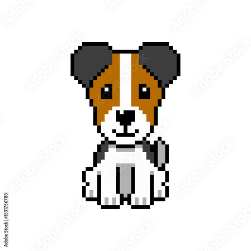 Pixel art cute jack russell terrier dog vector in retro style