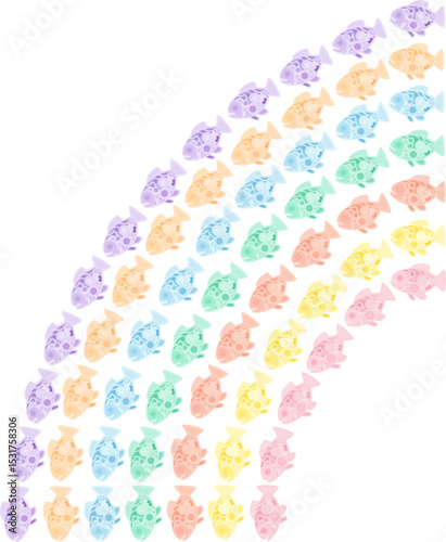 Diagonal Rainbow of Pastel Fish (90-Degree, 7 Colors)