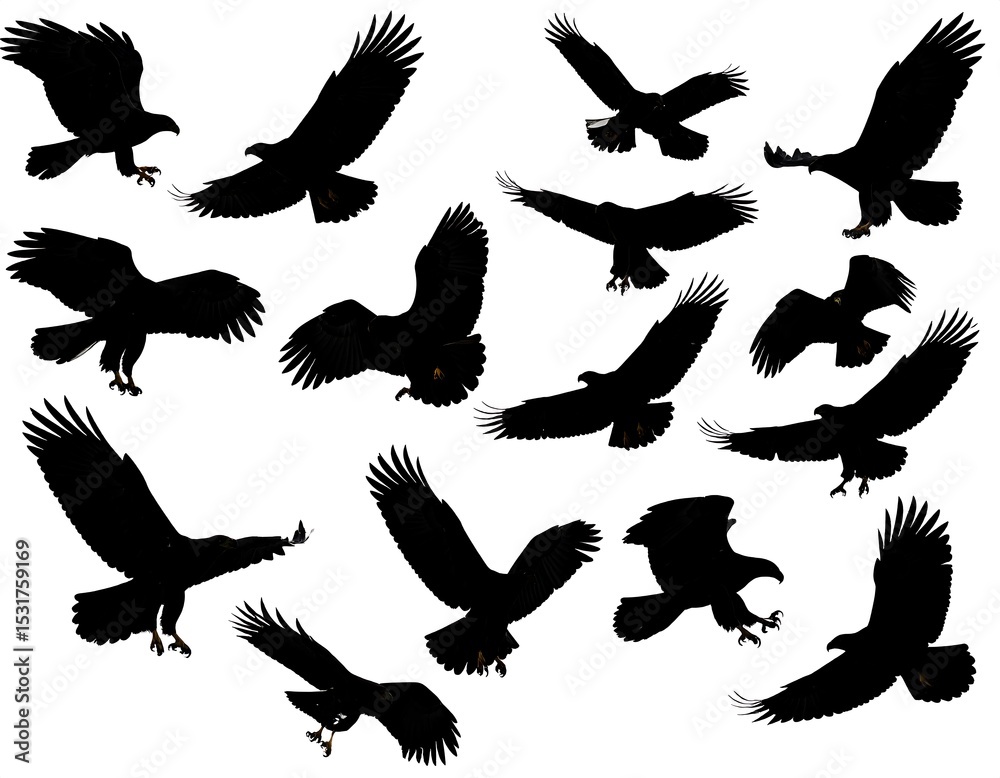 Obraz premium Black eagles in flight silhouettes